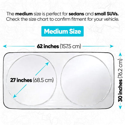 FORTEM Car Sun Shade for Windshield, Reflective Windshield Sunshade, 240T Polyester, Automotive Interior Sun Protection, Ultimate Heat and UV Shield, Foldable, Storage Bag