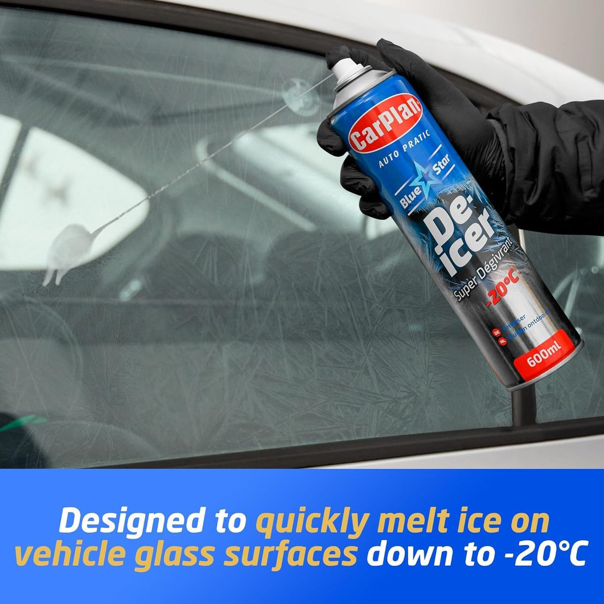 CarPlan Blue Star De-Icer Spray, 21 fl oz - Fast-Acting Aerosol Defroster for Car Windshield and Windows, Works in Extreme Cold -20C