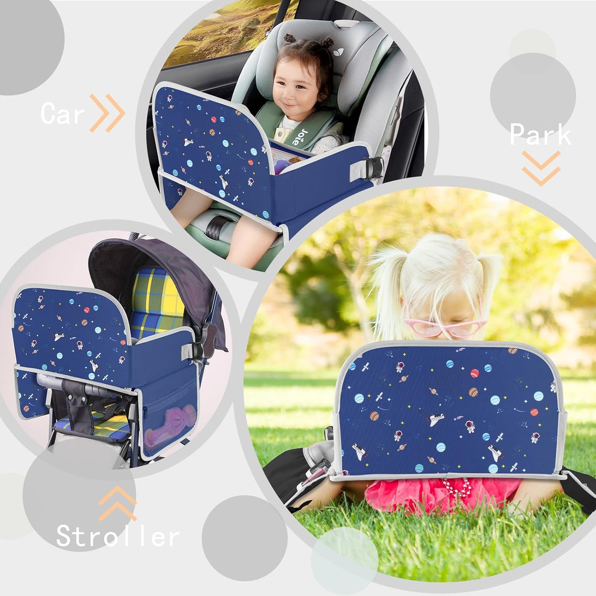 MENZOKE Kids Travel Tray for Toddler Car Seat, Road Trip Activities for Kids with iPad Holder Stand & Dry Erase Board, Road Trip Essentials Accessories Lap Tray as Travel Gifts for Kid, Pink