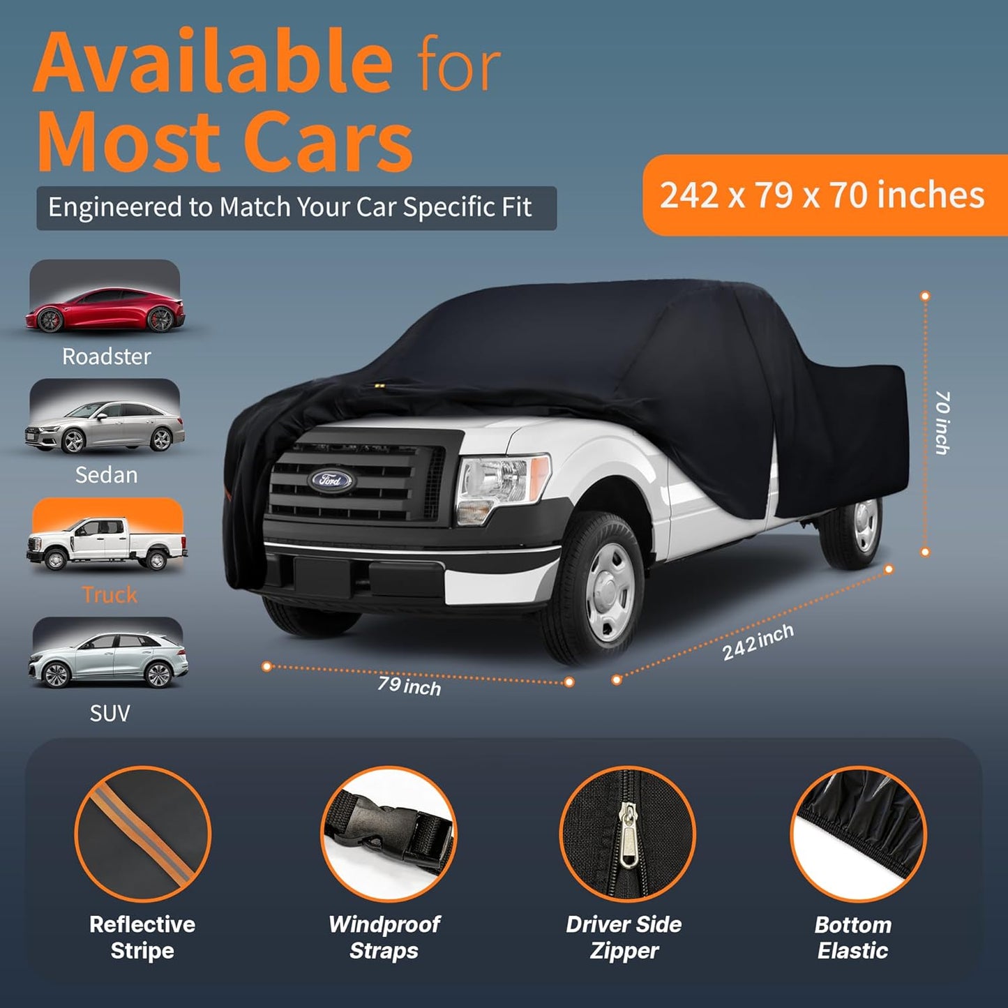 Car Cover Waterproof All-Weather,Outdoor Full Exterior Automobiles Sedan/Coupe (Length 186-193 inch) with Windshield Sun Shade Universal Fit Toyota Camry, Tesla Model 3, Accord etc