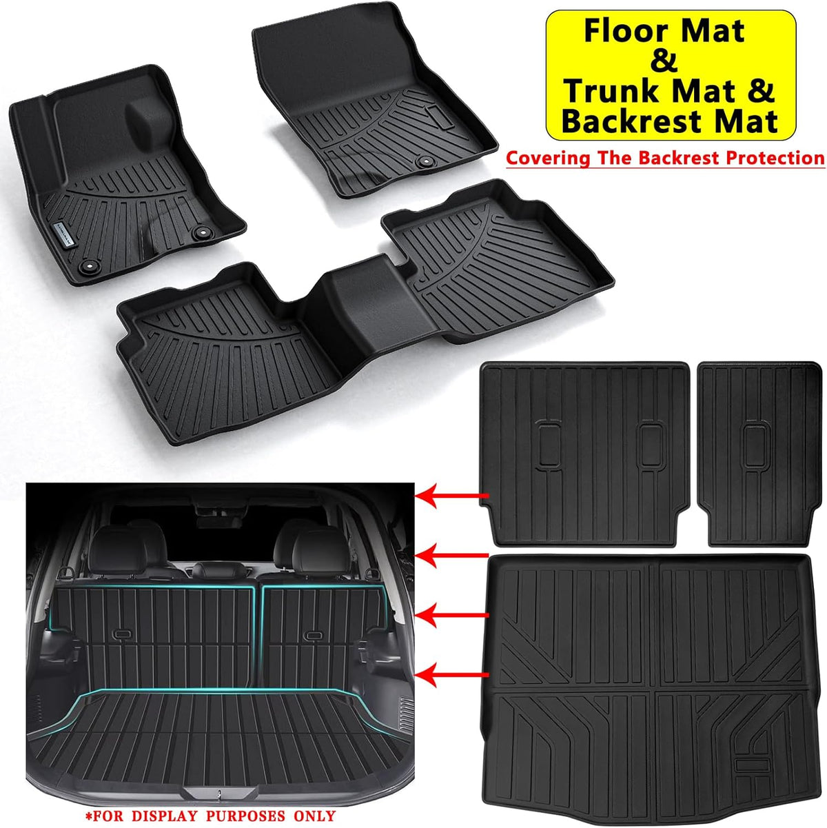 Floor Mats & Trunk Mat for 2012-2017 Chevy Equinox/GMC Terrain,TPE All Weather Protection 2 Rows Car Floor Liners with Cargo Liners for Chevrolet Equinox Accessories