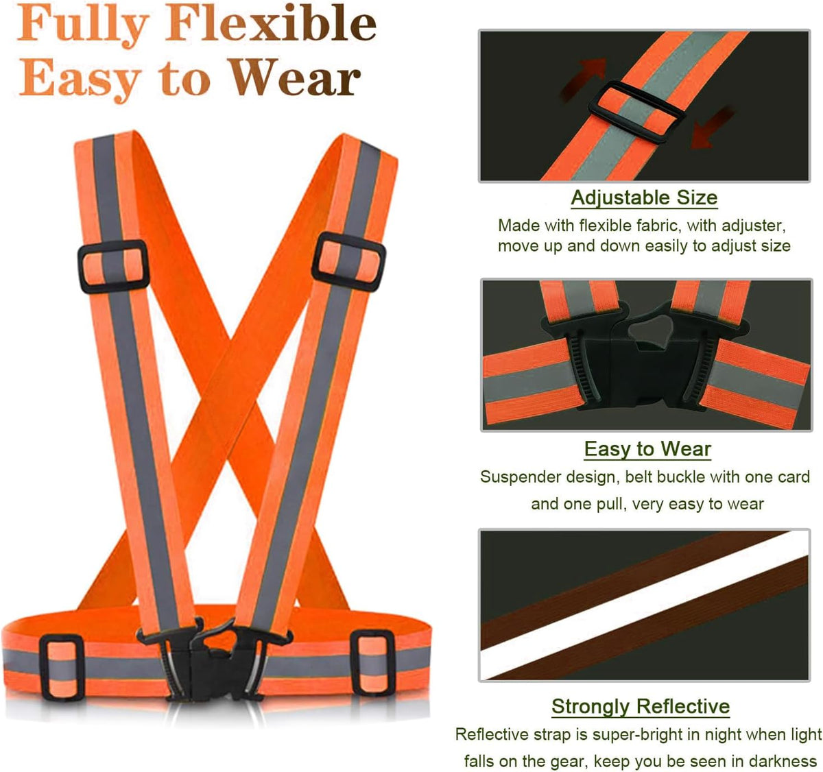 Reflective Vest Running Gear, 2Pack High Visible Safety VES for Cycling Jogging Running Walking, Adjustable for Men Women