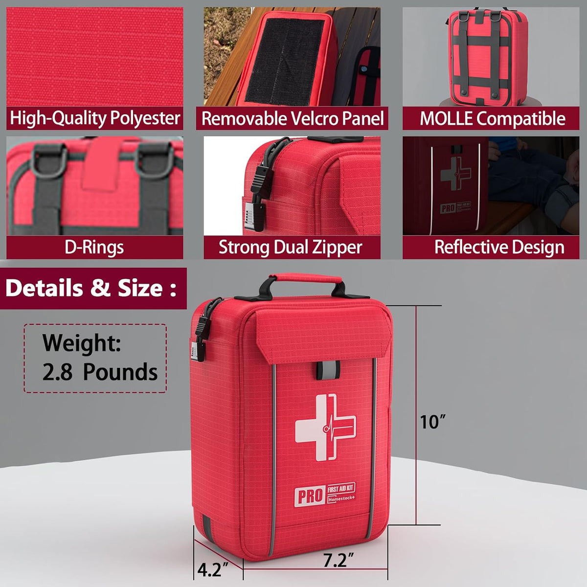First Aid Kit, Professional Trauma First Aid Kit with Labelled Compartments Molle System for Car, Hiking, Backpacking, Camping, Traveling, and Cycling
