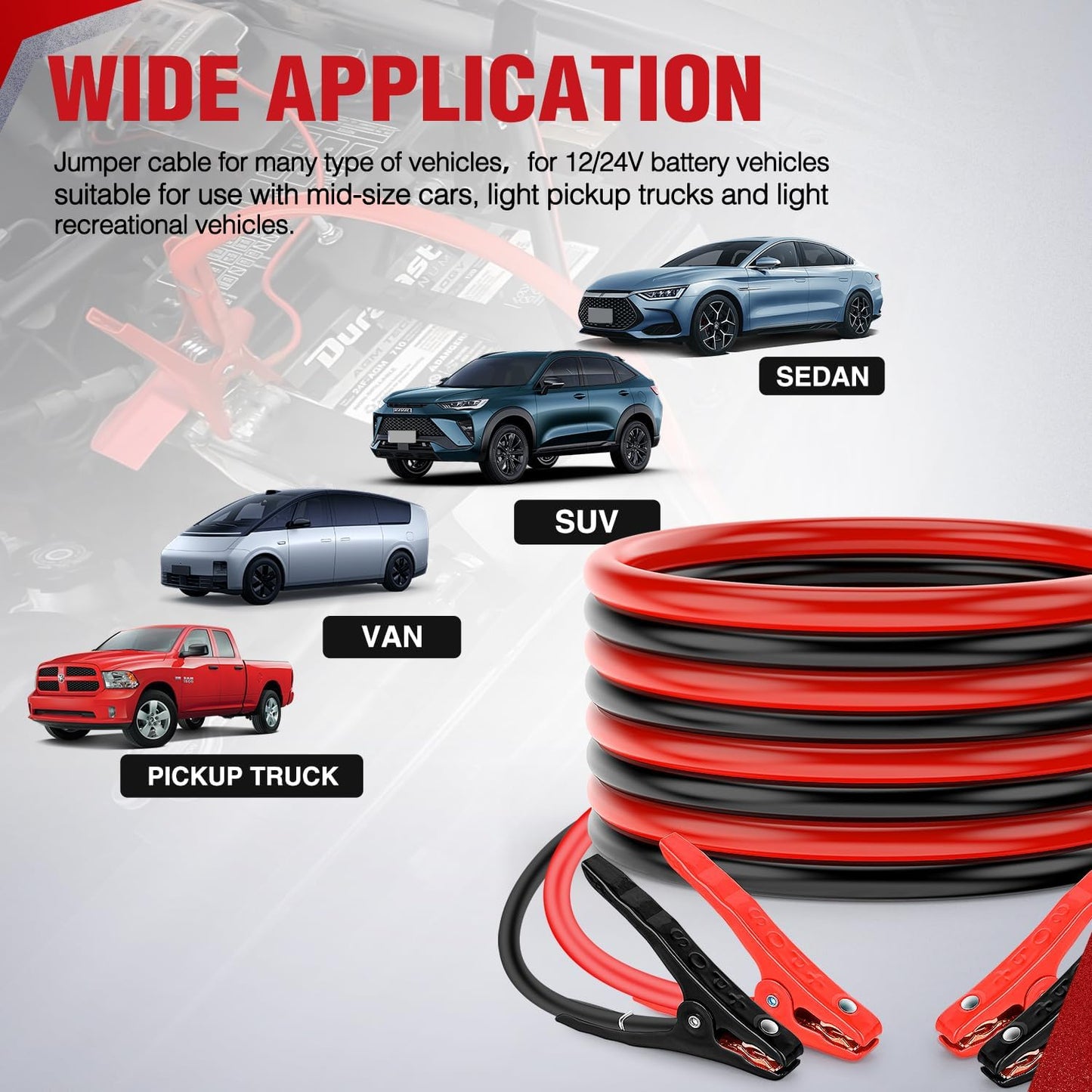 Nilight Jumper Cables for Car Battery 8 Gauge 12 FT Booster Cable Heavy Duty 250 A CCA with Carrying Bag Jump Start Emergency Kit Pickup Vans SUV Sedan Motorcycle