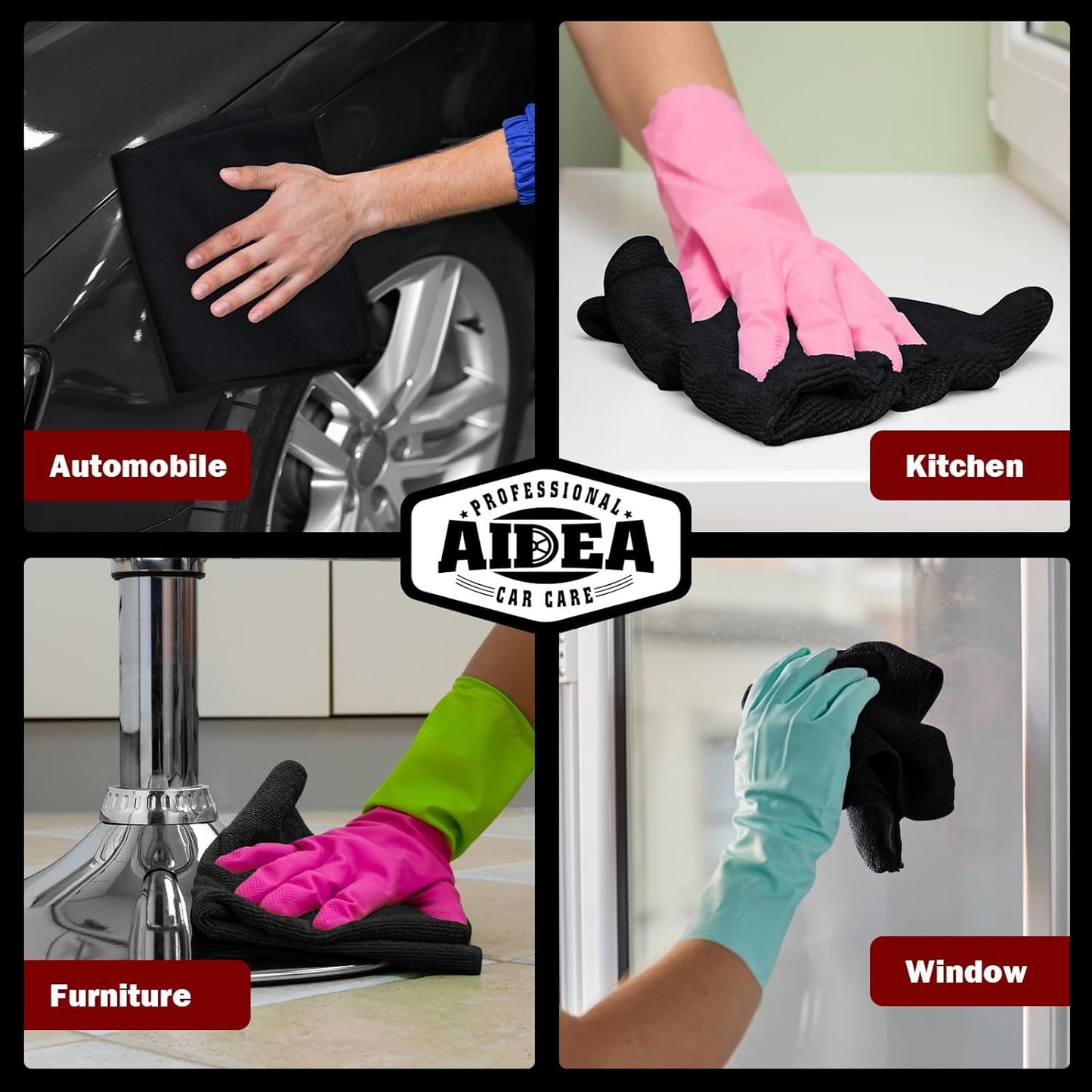 AIDEA Microfiber Cleaning Cloth, 50PK, Microfiber Towels for Cars, Premium Wash Cloths, Dusting Cloth Cleaning Rags, Absorbent Towels for SUVs, House, Kitchen, Window, Cleaning Supplies12×12"