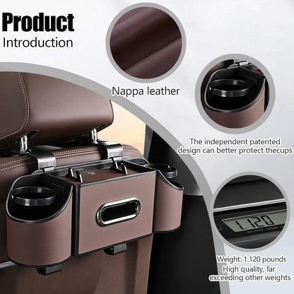 Back Seat Car Organizer,4 in 1 Multifunctional Car Back Seat Storage Box with Drink Cup Holder Tissue Box, for Hold Phone,Snacks, Drinks, Handbag-Black