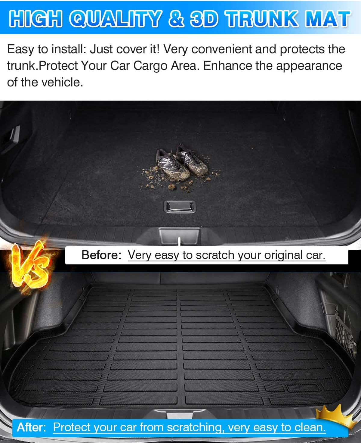 Rav4 Cargo Liner - Trunk Mat for Toyota RAV4 2019-2024 2025, All Weather Cargo Mat for rav4 Accessories, Heavy Duty (Fit for All Models)