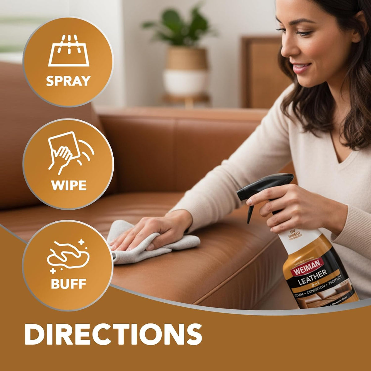 Weiman Leather Cleaner & Conditioner - Cleans, Restores & Protects Leather, UV Protection Prevent Cracking & Fading, Auto, Sofas, Shoes, Bags & All Finished Leather Surfaces, 1 Pack, 12 Fl Oz