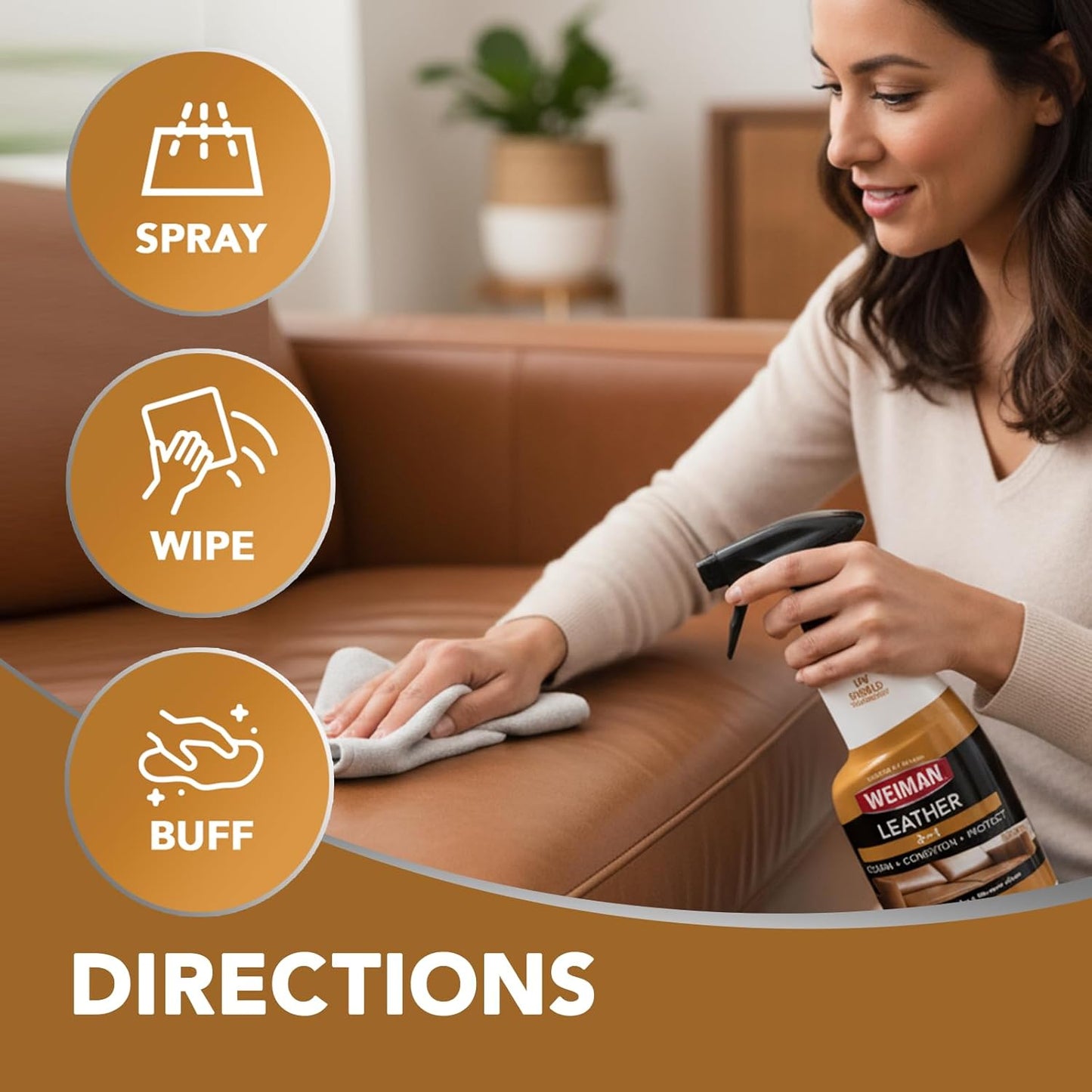 Weiman Leather Cleaner, Polish and Conditioner for Furniture, Car, Purses, Shoes, Boots and Couches- Micro Fiber Towel Included, 22oz