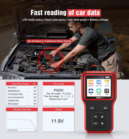 UMEIJA OBD2 Scanner with Upgrade Battery Tester - Diagnostic Tool for Cars That Check Engine Light & Emissions Readiness Read and Clears Vehicle Error Codes for All OBD II Protocol Vehicles Since 1996