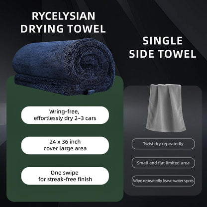2-Pack 24" x 36" 11.8" x 11.8" Twisted-Loop Car Drying Towel 1500GSM Microfiber Cleaning Cloth for Car Trucks Motorcycles Streak Free Lint Free Ultra Absorbent Washing Cloth for Kitchen Window (Blue)