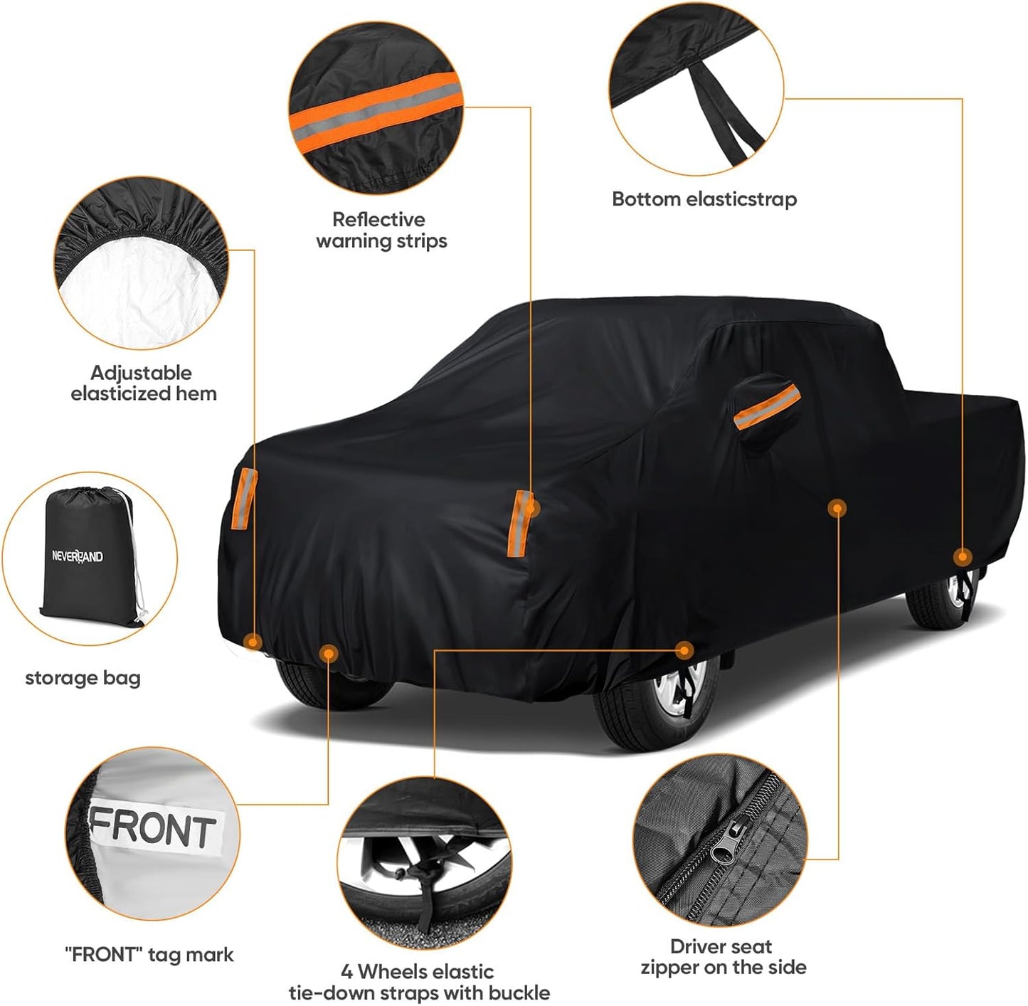 NEVERLAND Sedan Car Cover Waterproof Heavy Duty All Weather Protection Snow Anti-UV Windproof Outdoor Full Car Cover Fit for Automobiles BMW/Mercedes-Benz/Honda（for Car Size:183''L x 70''W x 59''H）