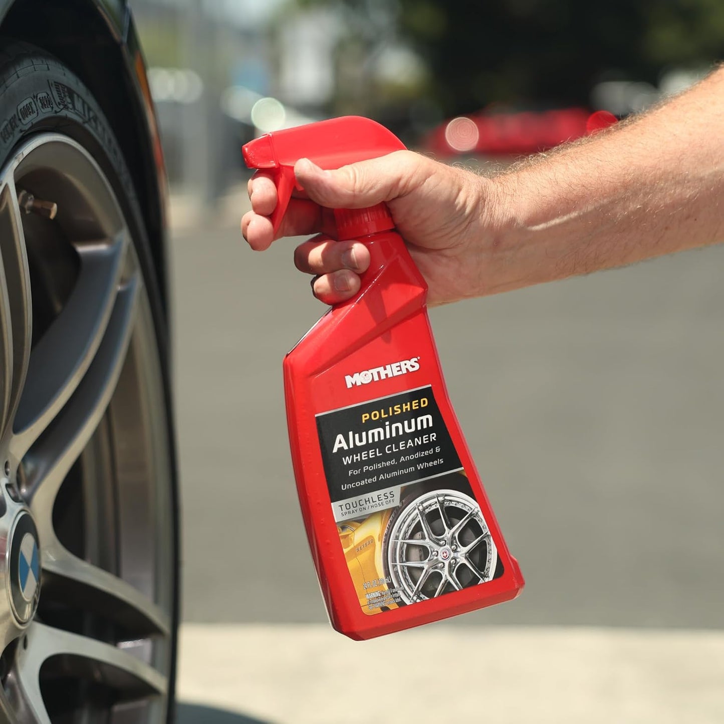 Mothers Polished Aluminum Wheel Cleaner, 24 oz. — Safely Cleans Uncoated Polished Aluminum & Anodized Wheels, Removes Brake Dust, Grease, Dirt & Grime, with Easy Spray-On, Hose-Off Formula (06024)