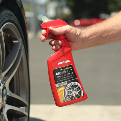 Mothers Polished Aluminum Wheel Cleaner, 24 oz. — Safely Cleans Uncoated Polished Aluminum & Anodized Wheels, Removes Brake Dust, Grease, Dirt & Grime, with Easy Spray-On, Hose-Off Formula (06024)