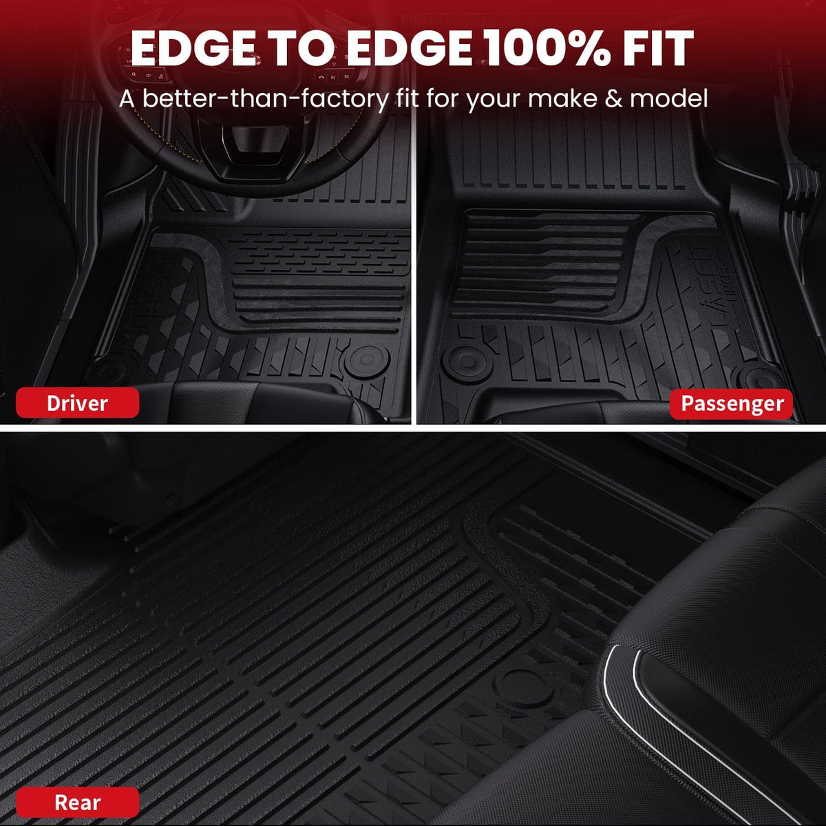 LASFIT Floor Mats for 2019-2025 2026 Ram 2500/3500 Crew Cab Bucket Seat for Carpet & Vinyl Floor (NOT fit Model with PTO Kit), All Weather TPE Custom Fit Car Mats Floor Liners 1st & 2nd Row, Black