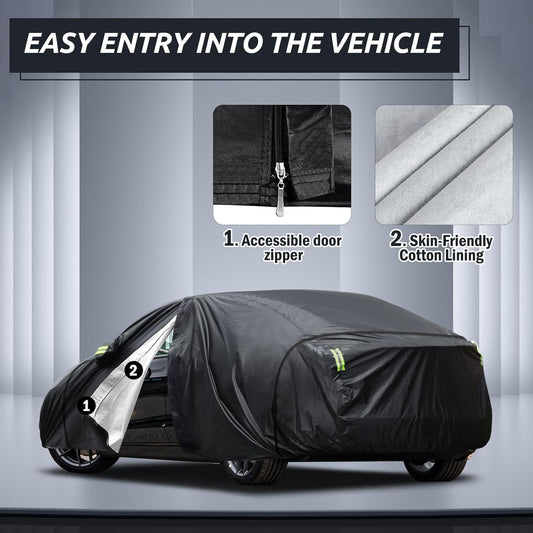 Car Cover Custom Fit for Toyota Corolla 2000-2025, Honda Civic 1991-2025, Waterproof All Weather Full Exterior Cover Rain Sun Protector Car Cover with Door Zipper