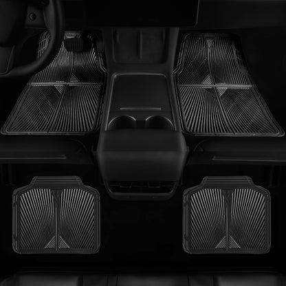 CAR PASS Rubber Floor Mats, All Weather Waterproof Trim-to-Fit Automotive Mats for Cars Trucks SUV, Anti-Slip Easy Clean, Heavy Duty Full Set 3-Piece, All Black