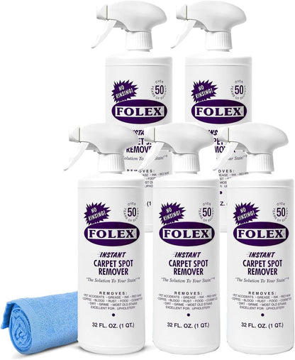 FOLEX Instant Carpet Spot Remover 32 oz – Powerful Stain Remover for Carpets, Upholstery & Rugs – Eliminates Pet Stains, Grease, Red Wine, Food, Makeup & More – With Reusable Cleaning Cloth - 1 Pack