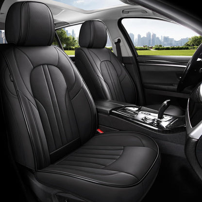 MINGBRON Car Seat Cover Full Set, Leather Car Seat Cover, Waterproof Seat Covers, Car Seat Cushion, Nappa Leather Seat Covers Car Seat Protector Universal Fit Most Cars Black