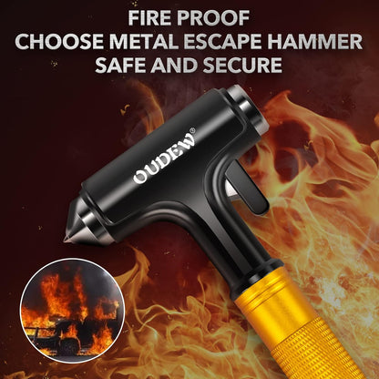Car Safety Hammer, Car Glass Breaker with Seat Belt Cutter, Automotive Escape Tool with Lighting Function, Metal Window Breaker, Emergecy Safety Hammer for Auto Accidents (Black)