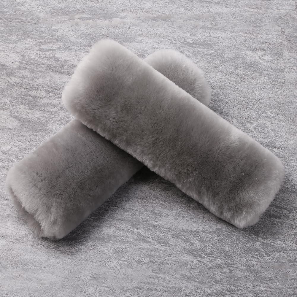 OGLAND Authentic Sheepskin Car Seat Belt Pad,2 Pack Soft Seat Belt Cover for Shoulder Pad Neck Cushion Protector Car Accessories by Genuine Natural Merino Wool (Misty Gray) - Colors B