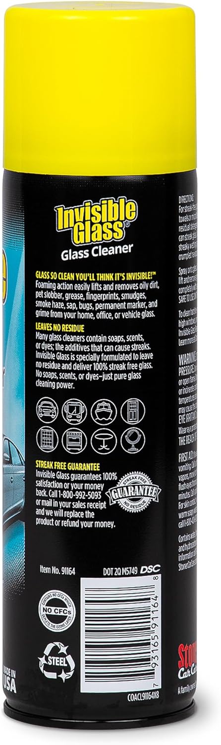 Invisible Glass 91164-6PK Premium Aerosol Glass Cleaner Spray for Car Windshields and Windows, Automotive and Home Window Cleaner, Streak-Free, Ammonia-Free, Tint-Safe – 19 oz (Pack of 6)