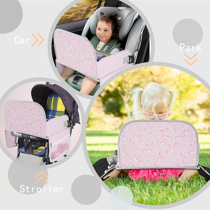 MENZOKE Kids Travel Tray for Toddler Car Seat, Road Trip Activities for Kids with iPad Holder Stand & Dry Erase Board, Road Trip Essentials Accessories Lap Tray as Travel Gifts for Kid, Pink