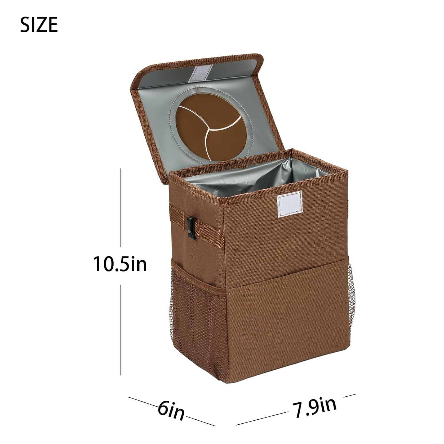 AOKJOY Car Garbage can with lid Leak Proof Vehicle Trash Can 3 Storage Pockets Hanging Waterproof car Trash Bag for SUV Beige