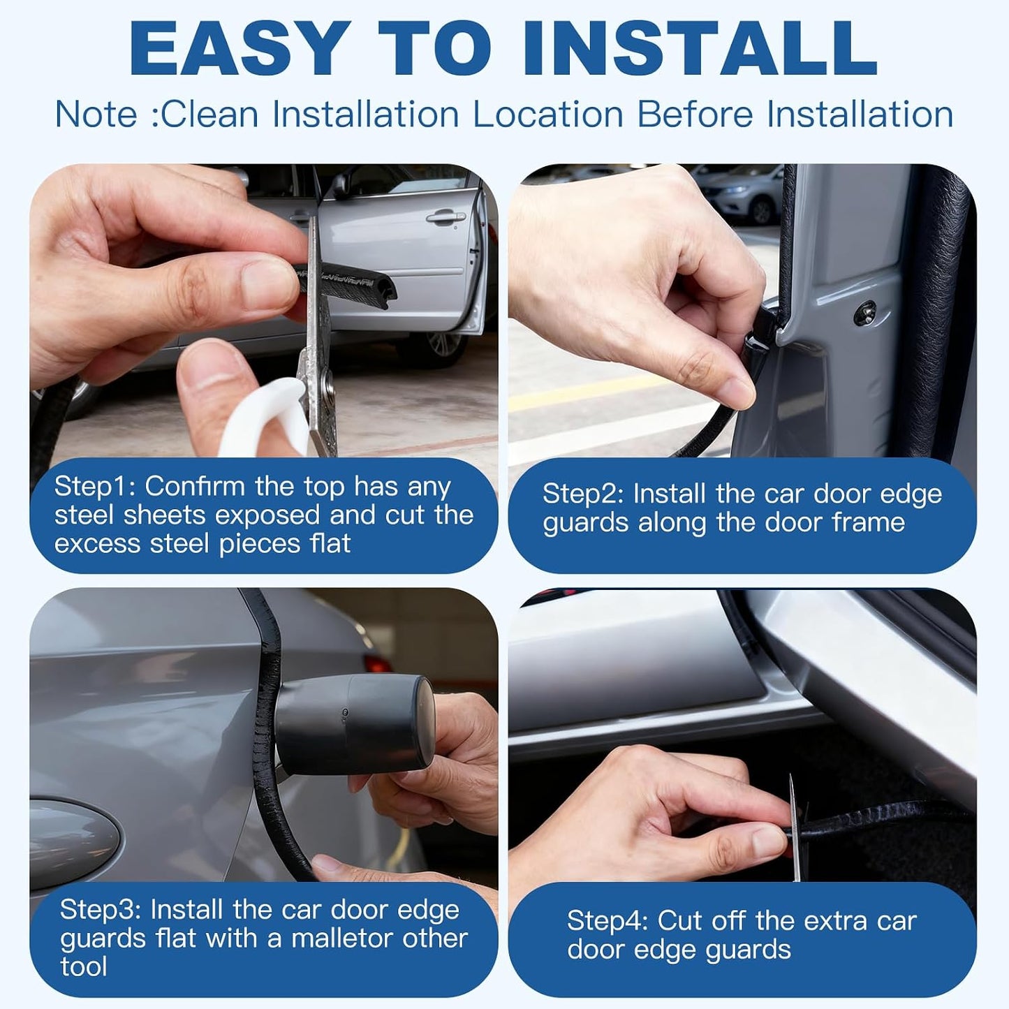 REGUICORP 20Ft (6.1m) Car Door Edge Guards, U-Shaped Black Car Door Protector, Automotive Door Entry Guard Fit for Most Vehicles, Built-in Metal Clips, No Need Adhesive, Easy to Cut