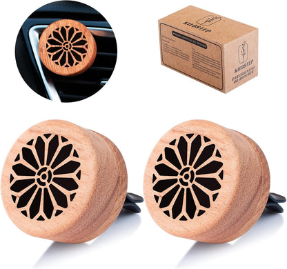 Essential Oil Car Diffuser, 2 PCS Car Aromatherapy Wood Diffuser with Vent Clip