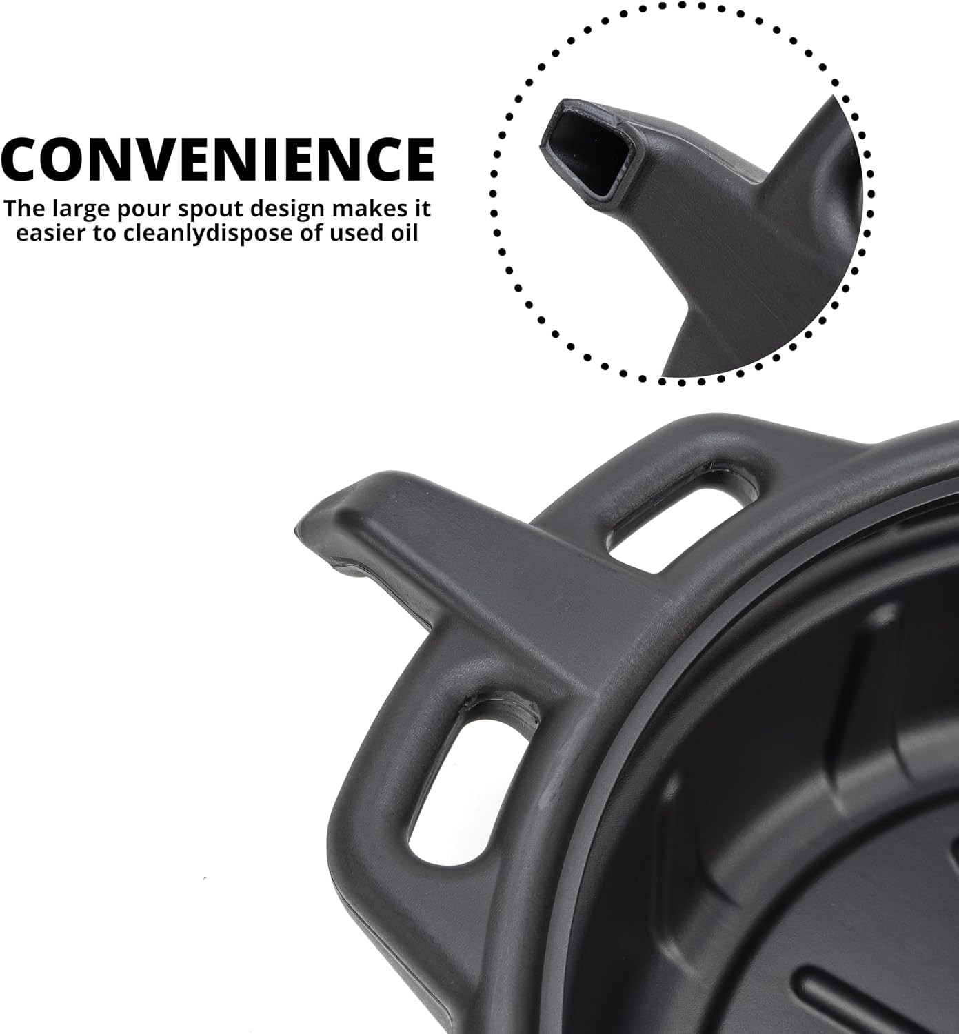 NEIKO 20760A 4 Gallon (16L) Anti-Splash Drain Container with Pour Spout, Black Plastic Drip Catcher for Fluid Changes