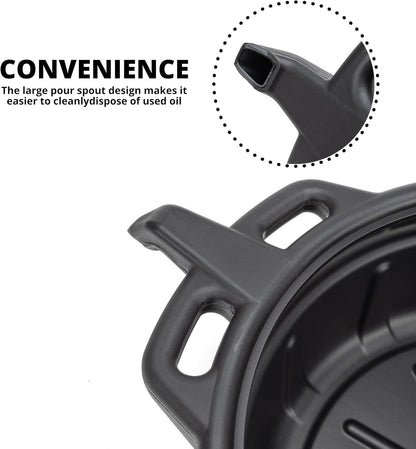 NEIKO 20760A 4 Gallon (16L) Anti-Splash Drain Container with Pour Spout, Black Plastic Drip Catcher for Fluid Changes