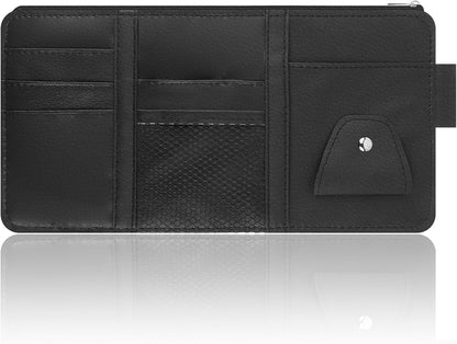 OFBAND Car Visor Organizer with Sunglass Holder,Multi-Functional Car Sun Visor Organizer with Zipper for Cards,Money,Tickets,Leather Interior Accessories (Black)