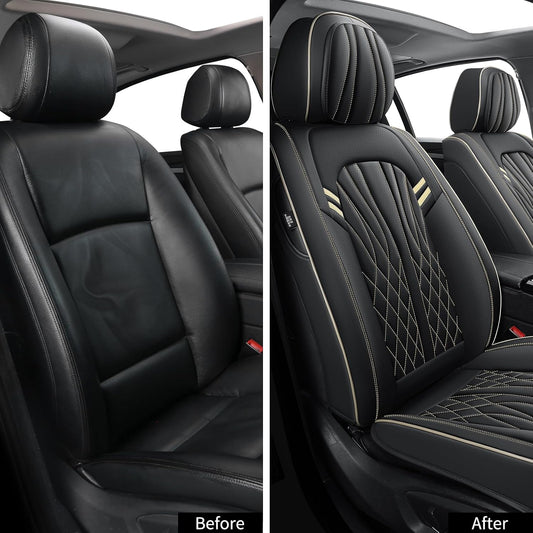 MINGBRON Leather Car Seat Covers,Car Seat Protector Waterproof,Seat Covers Full Set, Car Seat Protectors 5 Seats,Automotive Seat Covers Fit Most Cars Wine Red