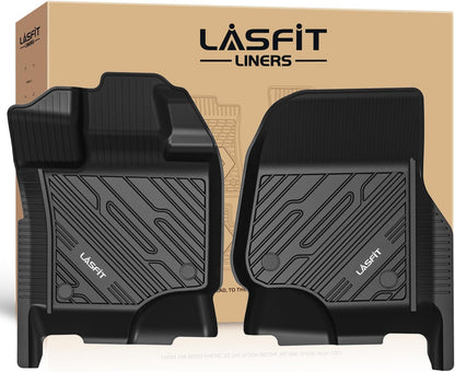 LASFIT Floor Mats for Ford F-150 2021-2026 | F150 Lightning 2022-2025 SuperCrew (Rear w/Fold Flat Storage) Carpet Floor All Weather Car Liners TPE Truck Mats - 1st and 2nd Row, 3pcs Black