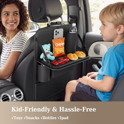 Coverado Car Backseat Organizer(2 Packs) with Tablet Tray, Nappa Leather Organizer for Car Seat Back, Waterproof Car Seat Organizer with Touch Screen, Seat Protector Kick Mats for Kids