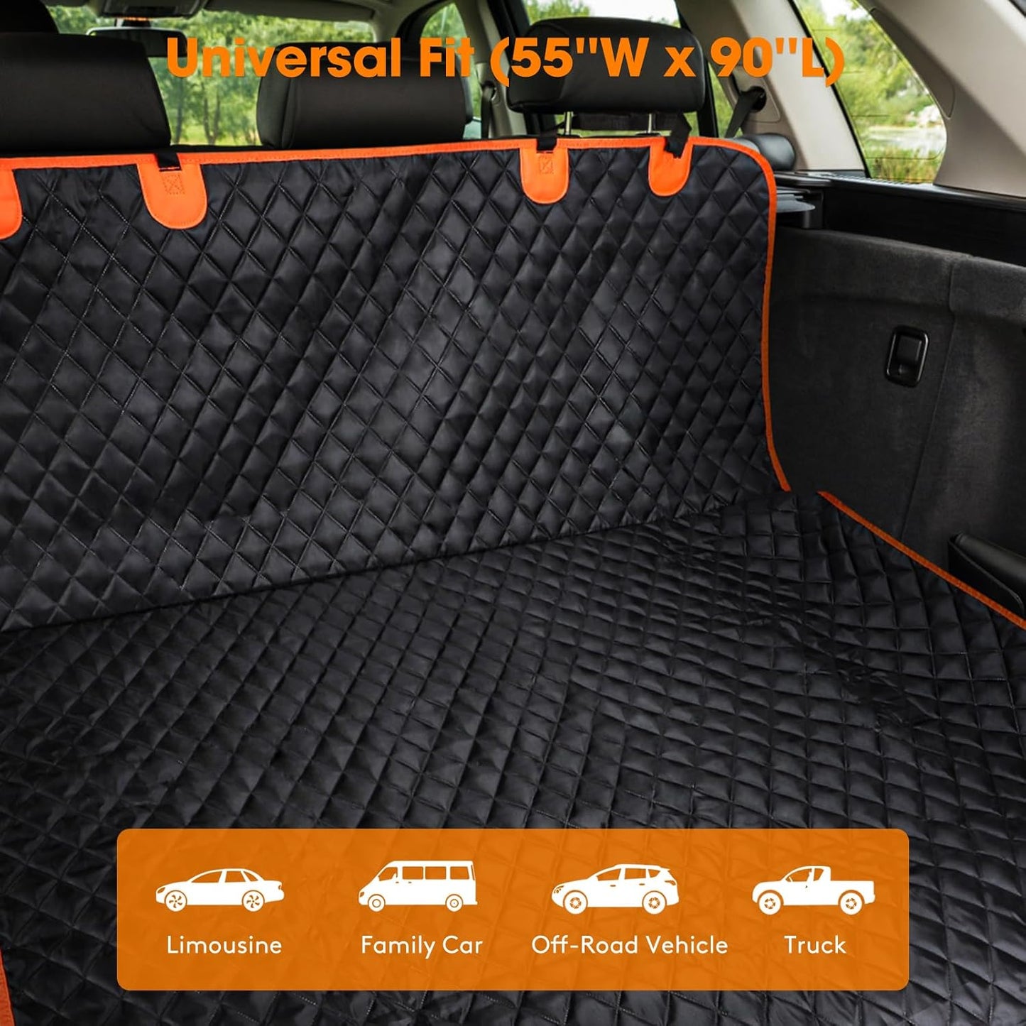 MIXJOY SUV Cargo Liner for Dogs, Waterproof Cargo Liner for SUV, Pet Dog Cargo Cover Mat with Bumper Flap Protector, Nonslip Car Trunk Mat for Sedans Vans, Universal Fit (90" L x 55" W)