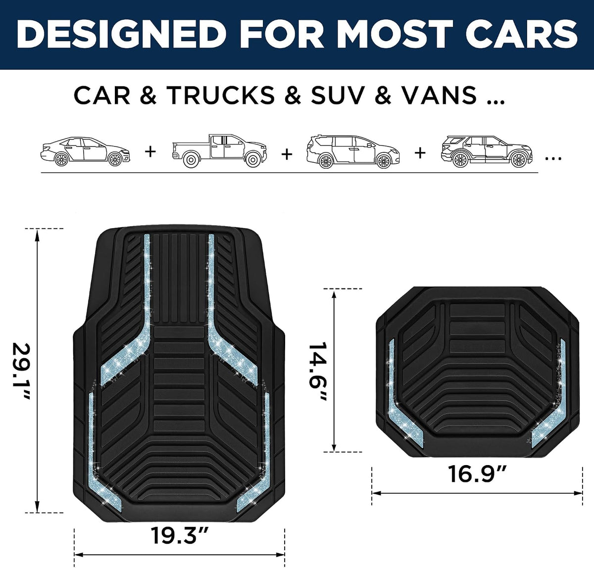 PIC AUTO Heavy Duty Rubber Floor Mats, Purple Aluminum Film Car Mats Set, Front and Rear Car Mats with Anti-Slip Backing, All Weather Protection, Trim-to-Fit for Automotive SUV, Sedan, Van