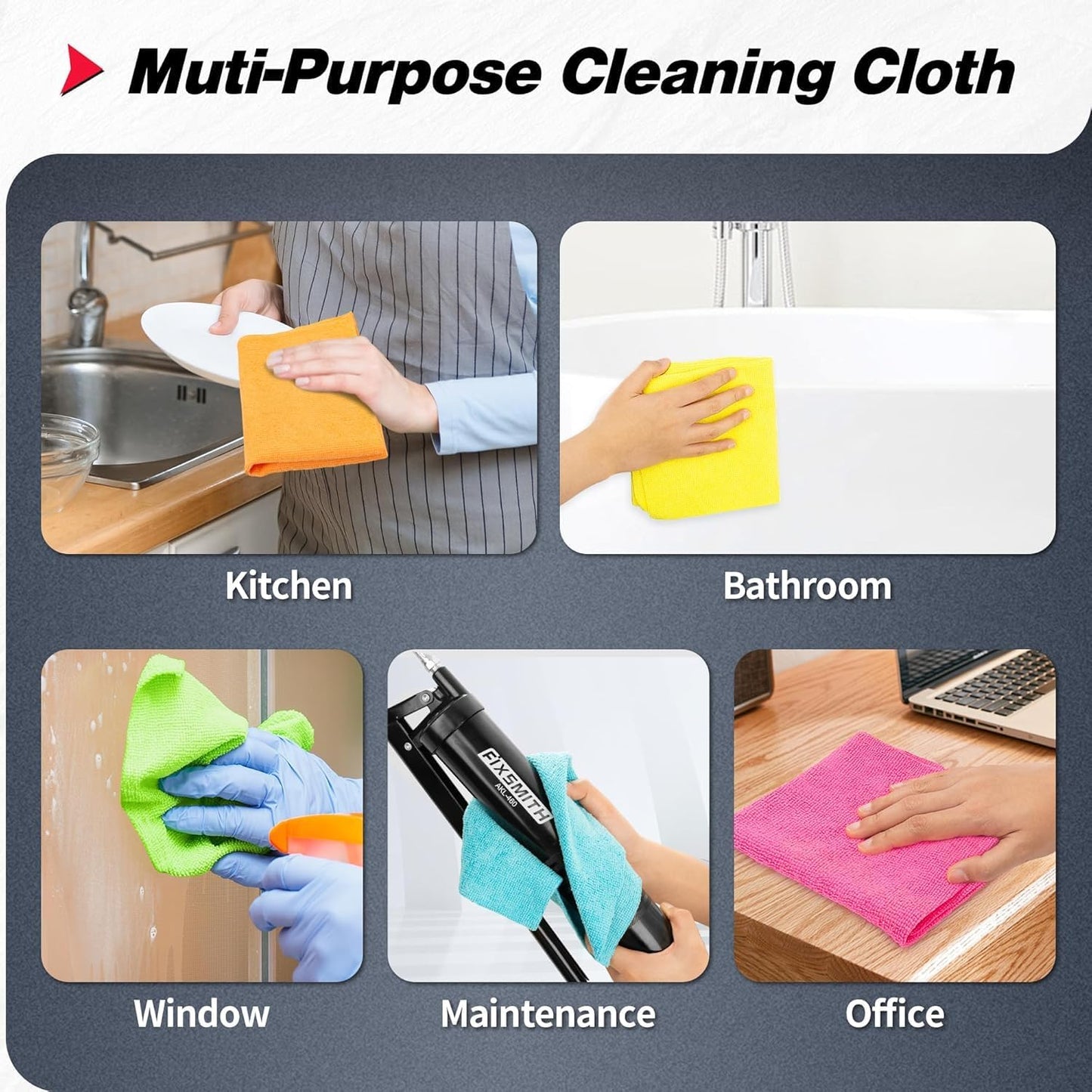 FIXSMITH Shop Towels, Pack of 200, Grey Microfiber Cleaning Cloth Bulk, Microfiber Towels for Cars, All-Purpose Absorbent Cleaning Rags, Dust Cloth for Automotive, Mechanic, Garage, 11.5 x 11.5 inch