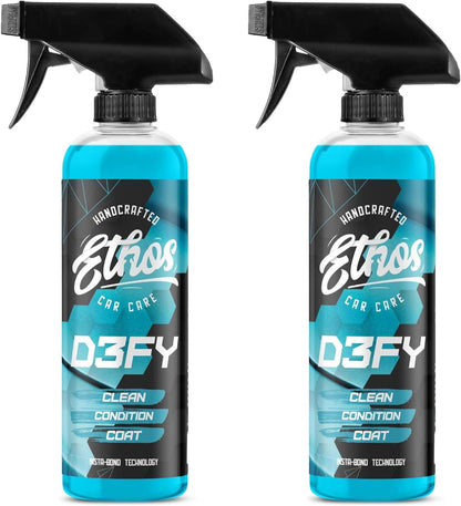 Ethos Defy - 3 in 1 Ceramic Coating - Waterless Car Wash Spray & Wax - Car Wax Spray Rnseless Wash - Hydrophobic Top Coat - Polish & Polymer Paint Sealant Protection - with Insta-Bond Technology