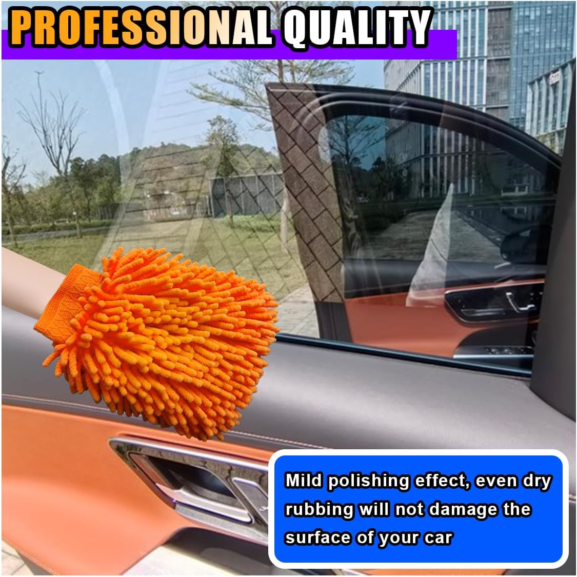 JOYCOURT 2PCS Microfiber Soft Chenille Car Wash Mitts, Scratch and Lint Free Car Dusting Glove, Double Sided Wash Mitt, Ultra Absorbent for Car Washing, Home Cleaning Mitt (Blue&Yellow)