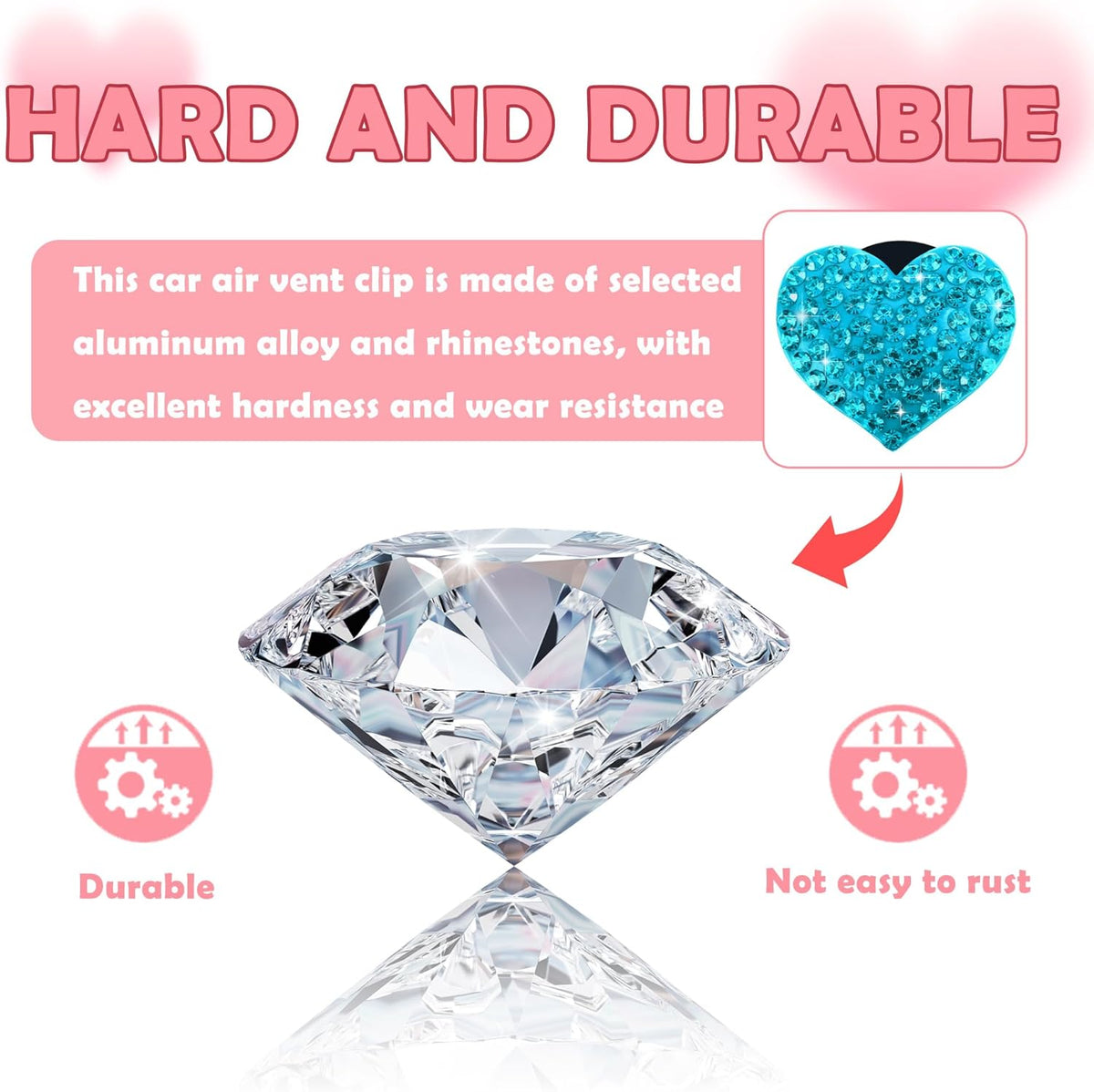 4PCS Heart-Shaped Car Vent Clips with Rhinestone,Bling Air Vent Clips Car Decorations,Premium Shiny Car Clips for Vents CCar Accessories Interior for Cars,Trucks,SUVs (Pink)