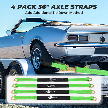 Trekassy 2" x 144" Car Tie Down Straps for Trailers, Heavy Duty Tire Tie Downs for ATV/UTV, 10000lbs Break Strength, Include 4 Axle Straps for Different Uses