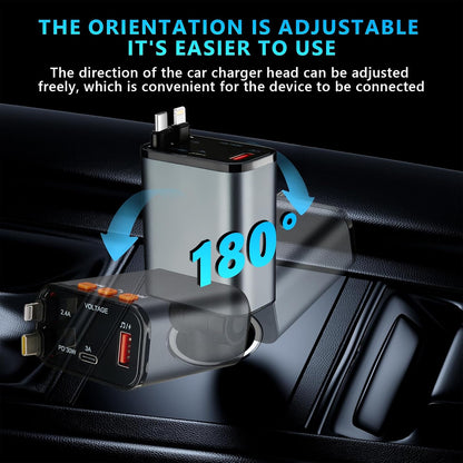 Retractable Car Charger,5 in 1 Fast Cars Phone Charger 60w,Bluetooth 5.3 FM Transmitter Adapter,Handsfree Call,MP3 Player,2 Retractable Cables and USB Chargers, for Phone,Galaxy,Pixel (Black)