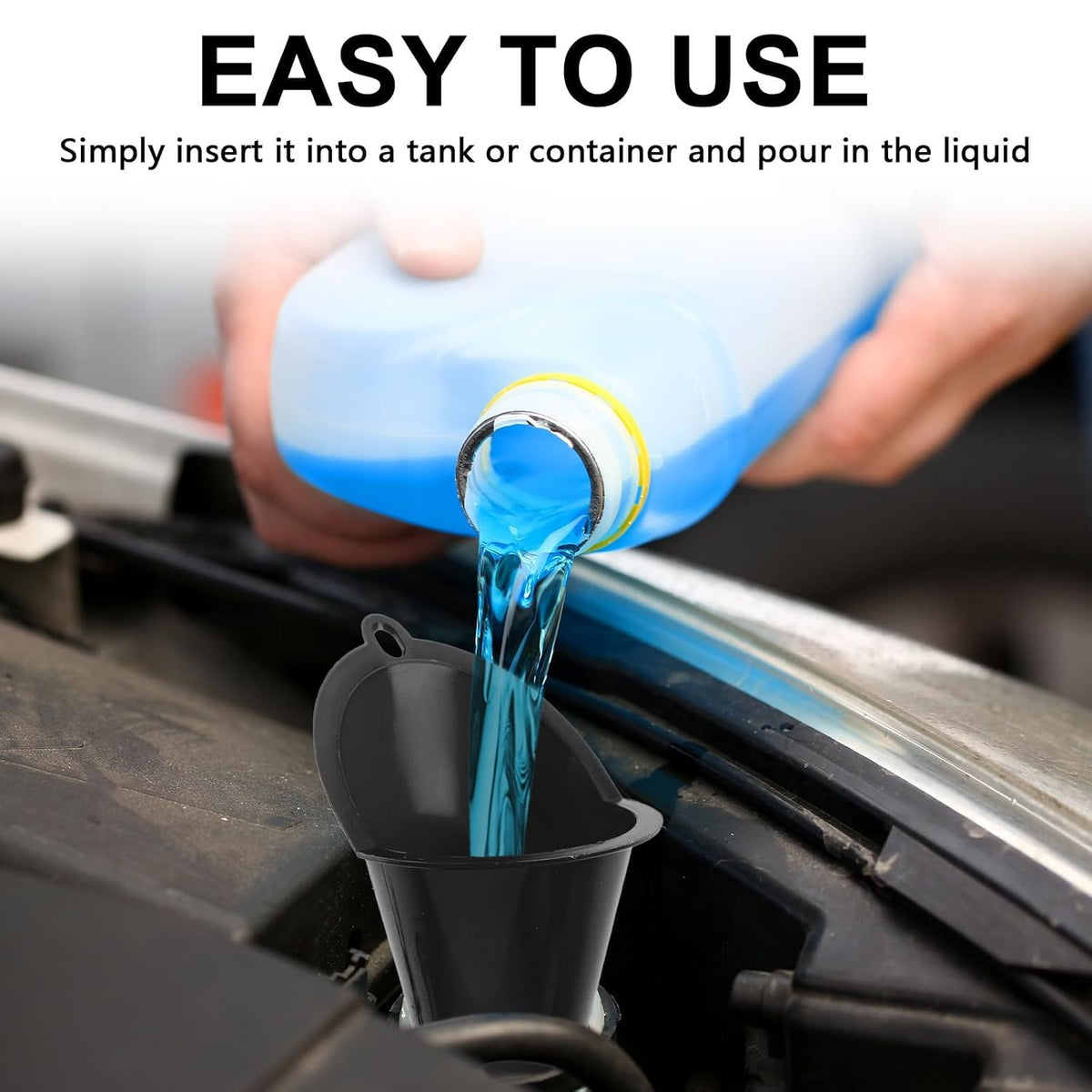 Long-Neck Oil Funnel for Automotive – Multi-Function Plastic Funnel for Oil, Gas & Lubricants – Universal Car Accessory (Black (1-Pack))