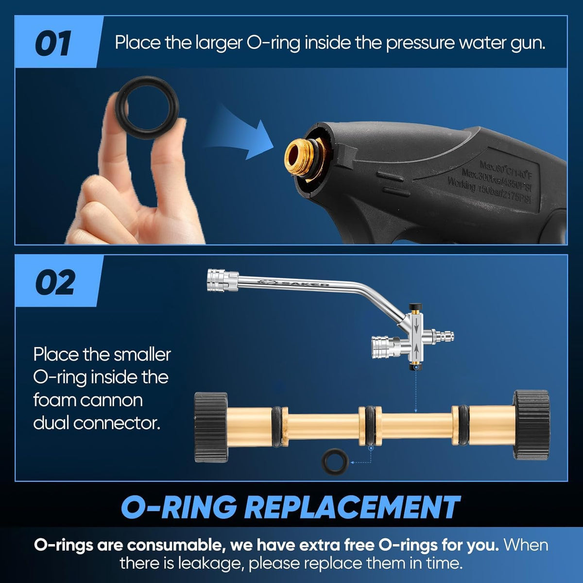 Saker Foam Cannon Dual Connector Accessory for Pressure Washer Kit,with Foam Cannon Dual Connector,Pressure Washer Gun for Car Washing and Cleaning,5 Power Washer Sprayer Nozzles