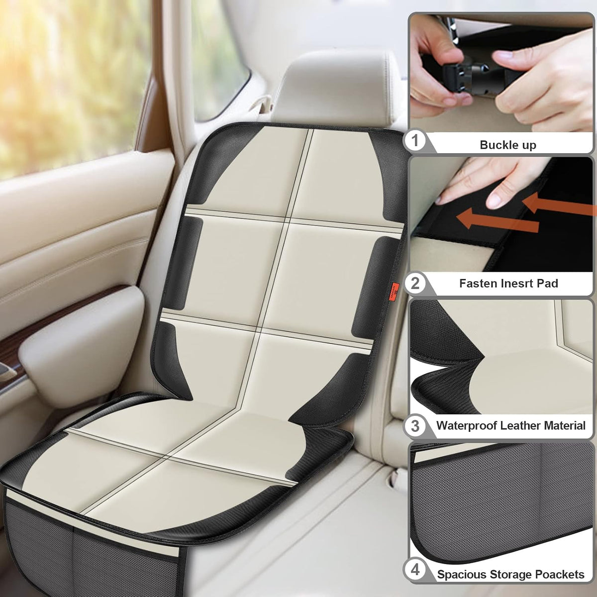 XHYANG Car Seat Protector,Auto Car Seat Protectors Baby Carseat Waterproof & Durable 600D Fabric for Child Baby Car Seat Mat Vehicle Pet Cover 2 Storage Pockets (2 Pack)