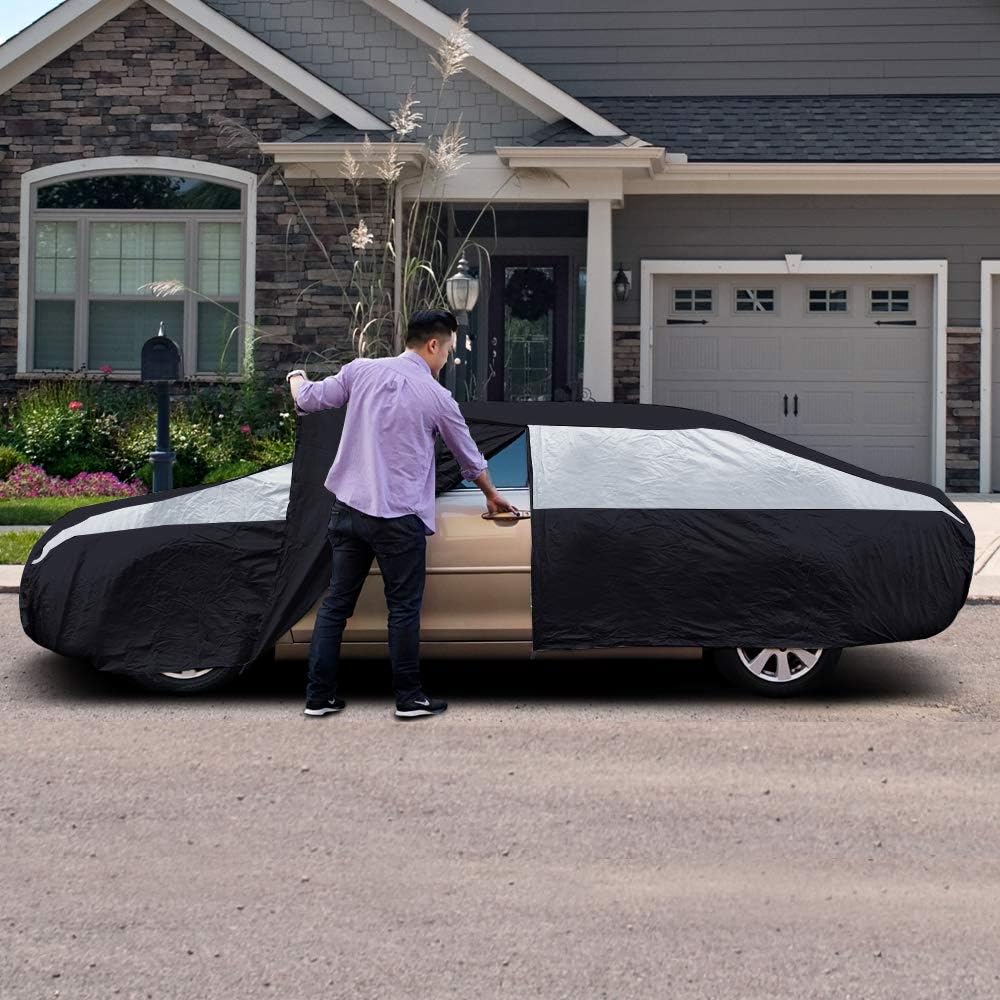 Titan Jet Black Poly 210T Car Cover for Sedans 186-202". Waterproof, UV Protection, Scratch Resistant, Driver-Side Zippered Opening. Fits Camry, Accord and More.