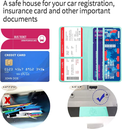 Car Registration and Insurance Card Holder - Leather Vehicle Glove Box Automobile Documents Paperwork Wallet Case Organizer for ID, Driver's License, Key, Cards - Car Accessories for Women&Men