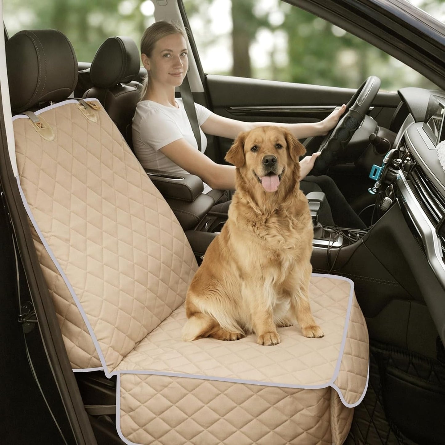 Bark Lover Deluxe Dog Seat Cover for Front Seat-More Durable Waterproof Front Seat Protector, High Heat Resistant and Nonslip Front Seat Cover for Dogs Kids, Universal Size (Black,1 Pack)